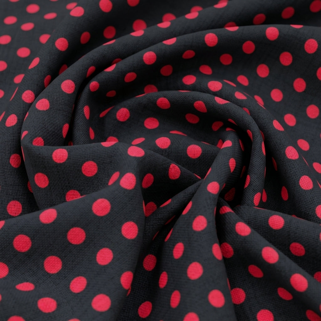 Swirled Polka Dots Black Polka Dots Satin Fabric