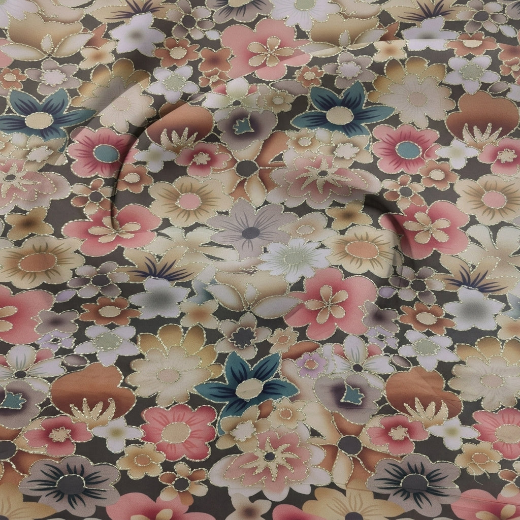 Swirled Embroidery Green Embroidery Crepe Fabric