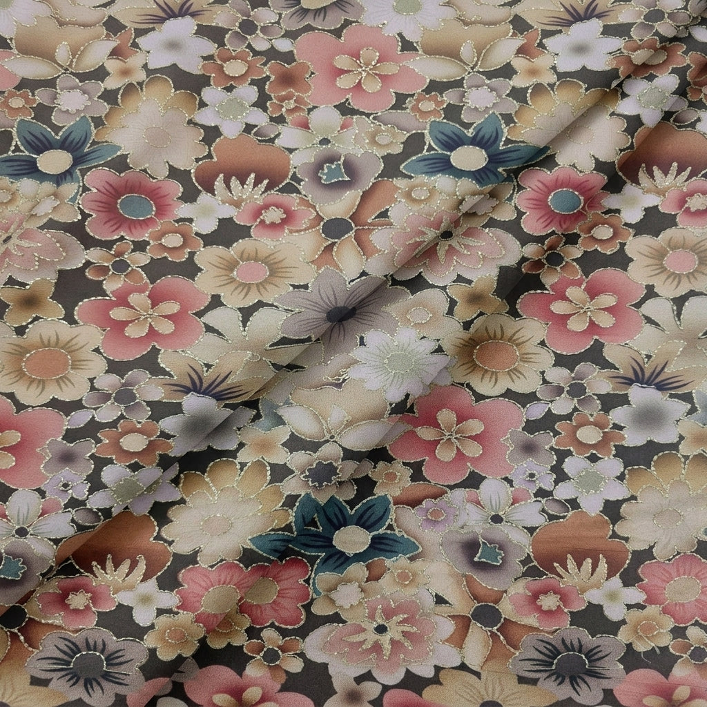 Folded Embroidery Green Embroidery Crepe Fabric