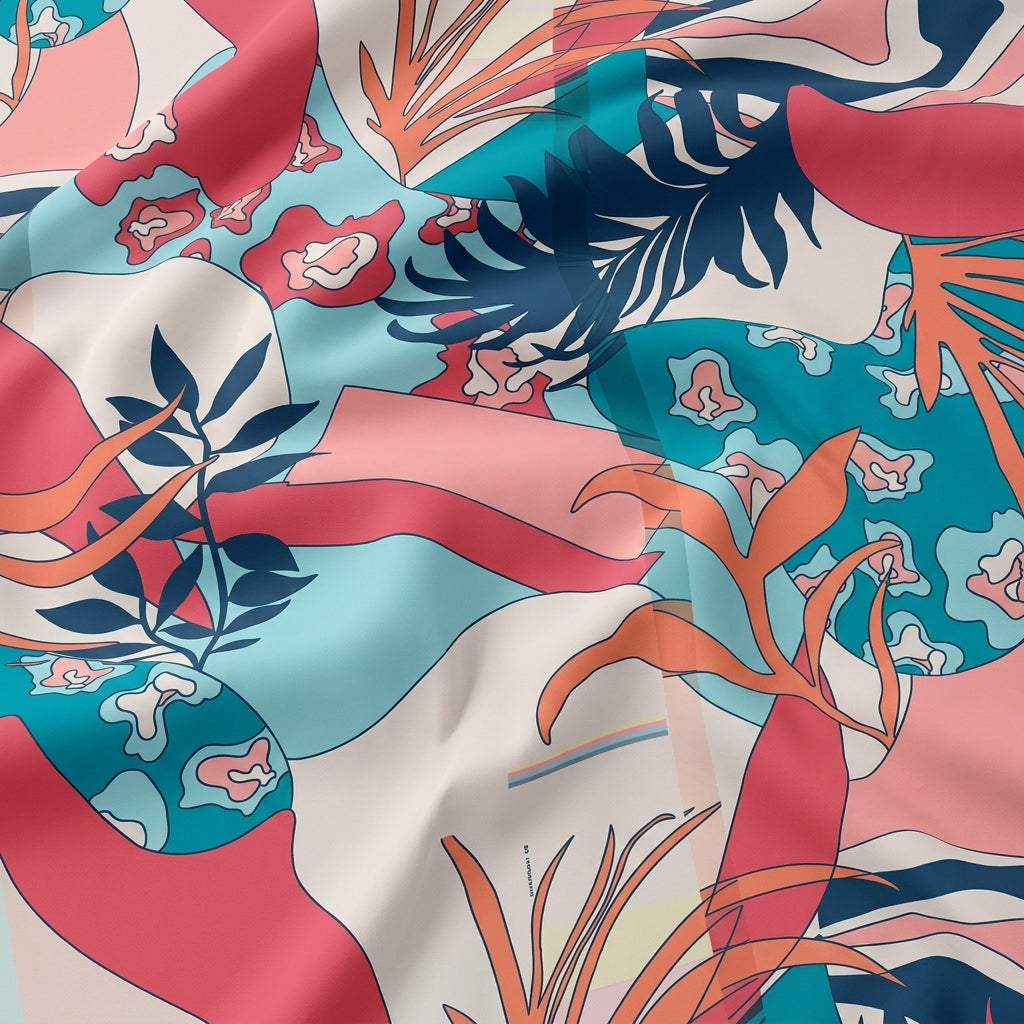 Swirled Abstract Cream Abstract Georgette Fabric