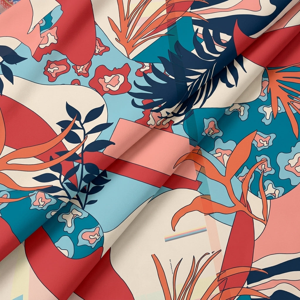 Folded Abstract Cream Abstract Georgette Fabric