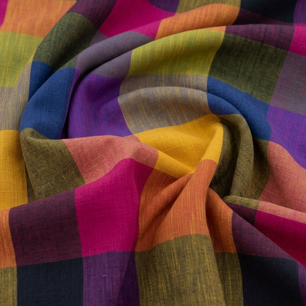 Swirled Madras Checks Multicolor Madras Checks Cotton Fabric