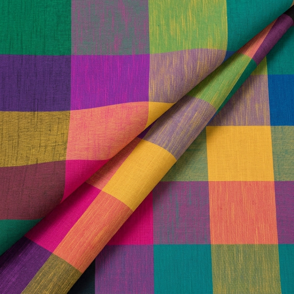 Folded Madras Checks Multicolor Madras Checks Cotton Fabric