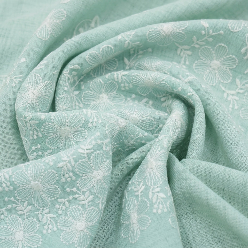 Swirled Embroidery Blue Embroidery Cotton Fabric