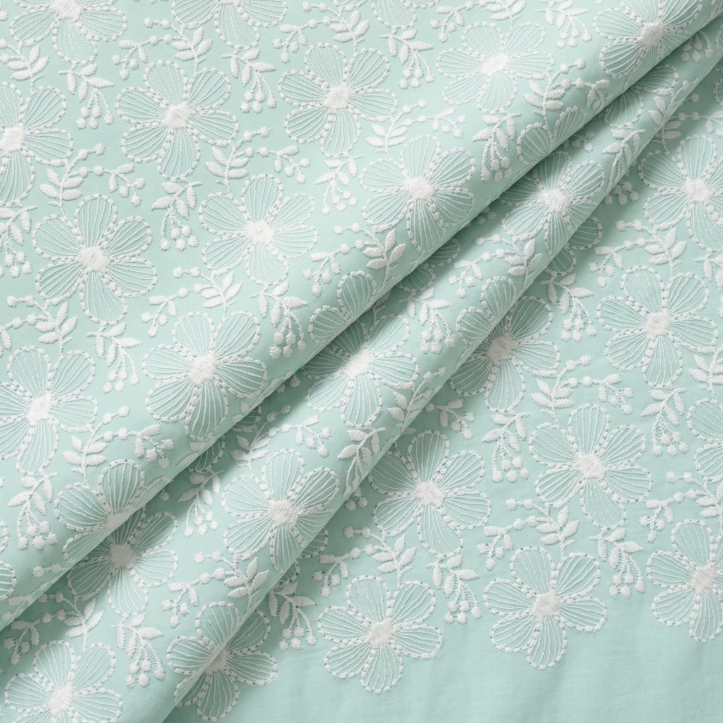 Folded Embroidery Blue Embroidery Cotton Fabric