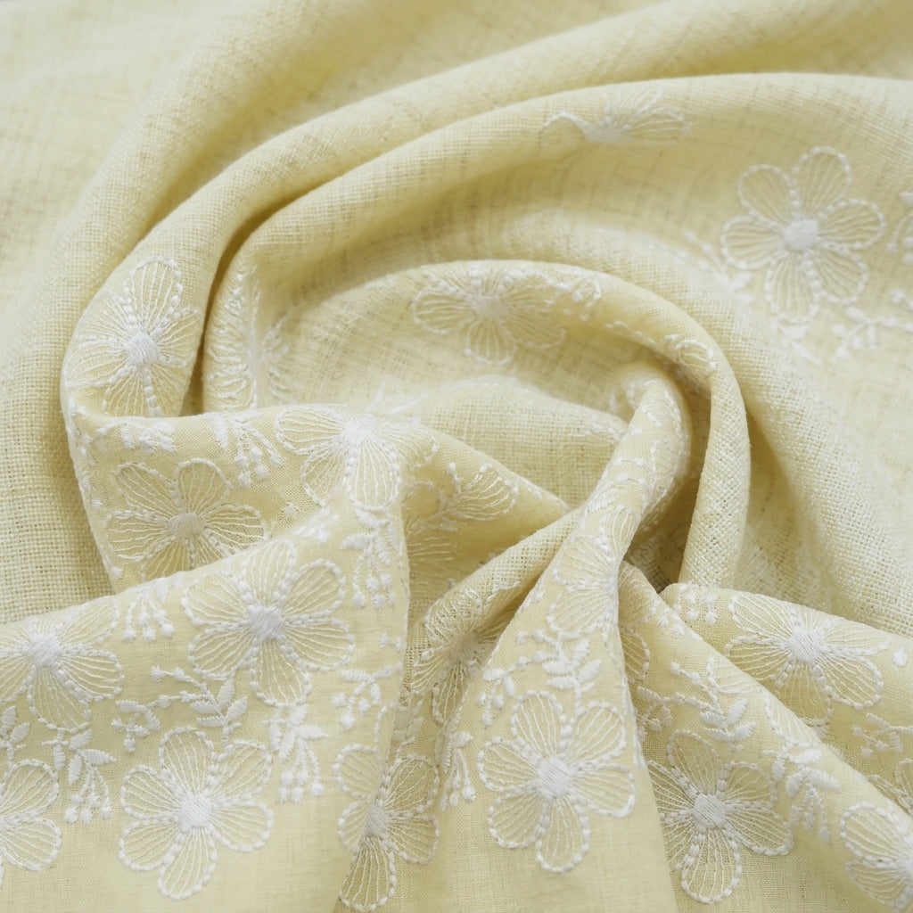 Swirled Embroidery Yellow Embroidery Cotton Fabric