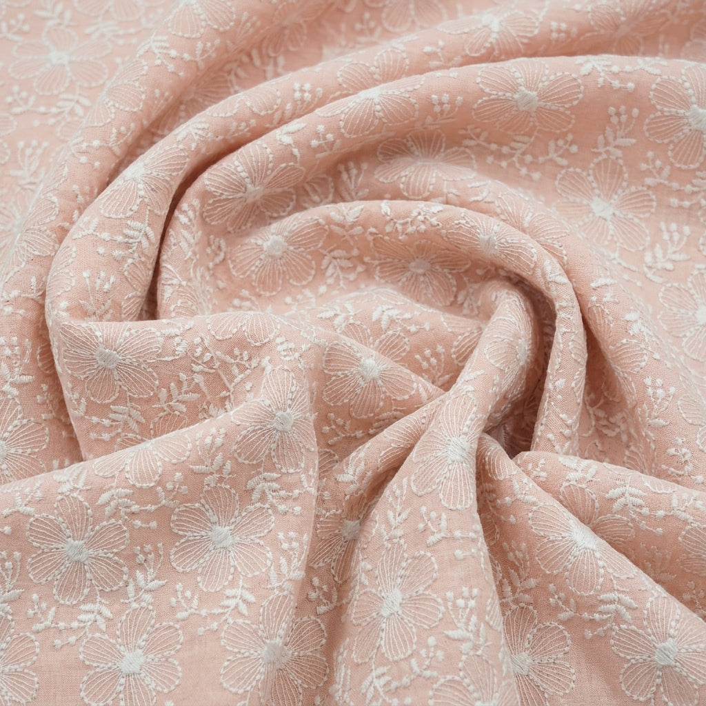 Swirled Embroidery Peach Embroidery Cotton Fabric