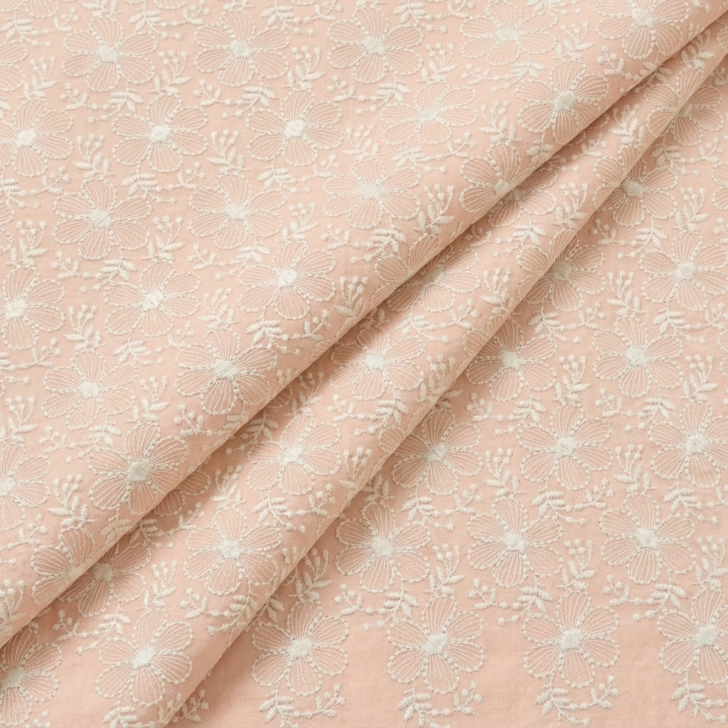 Folded Embroidery Peach Embroidery Cotton Fabric