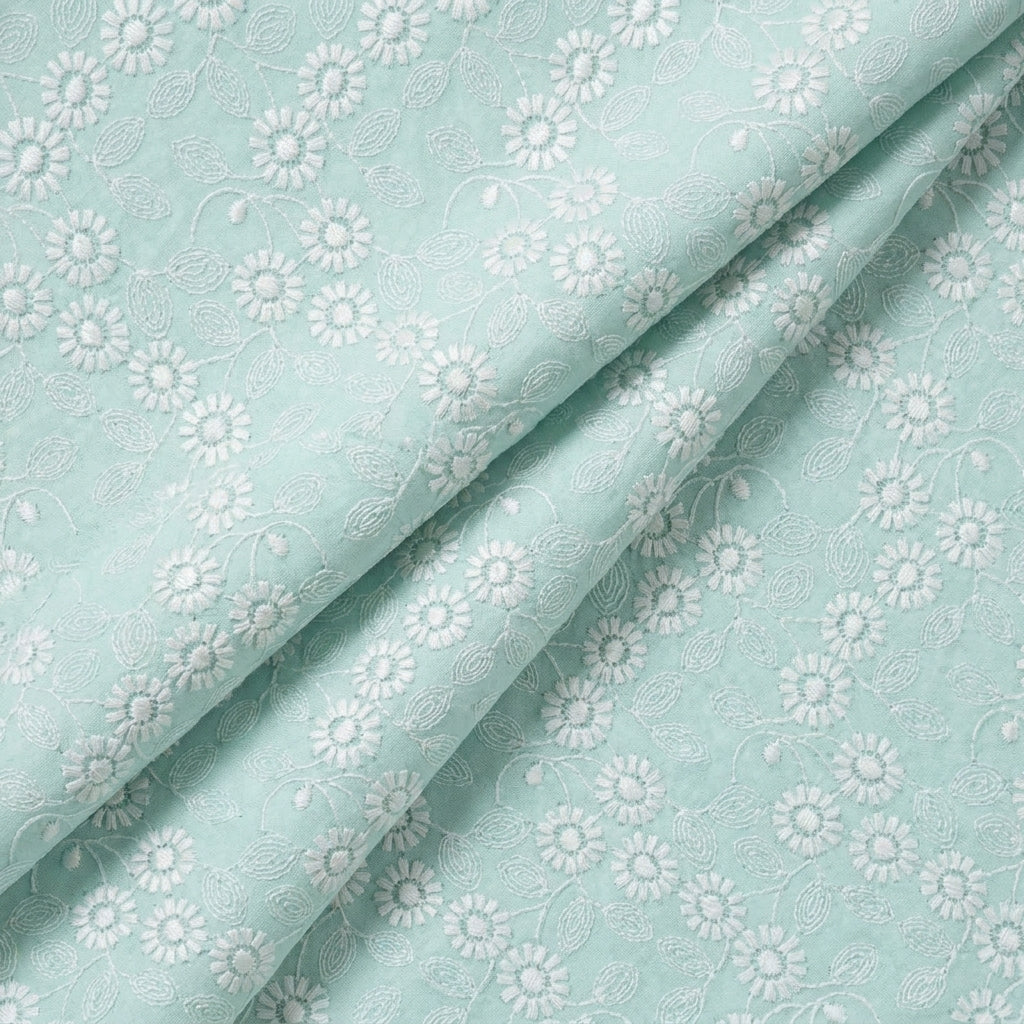 Folded Embroidery Blue Embroidery Cotton Fabric