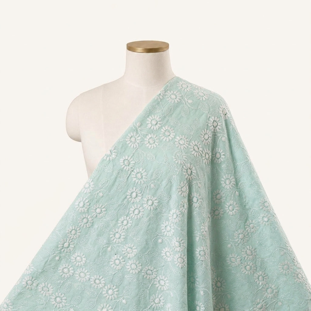 Embroidery Blue Embroidery Cotton Fabric Draped as a saree