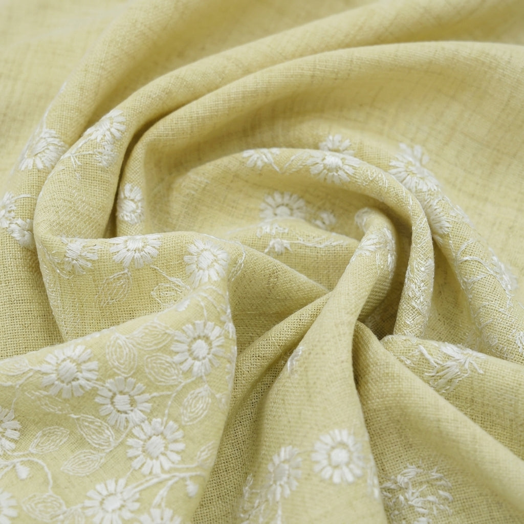 Swirled Embroidery Yellow Embroidery Cotton Fabric
