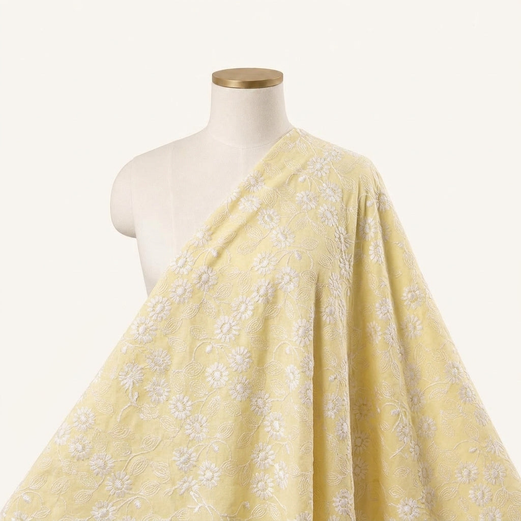 Embroidery Yellow Embroidery Cotton Fabric Draped as a saree
