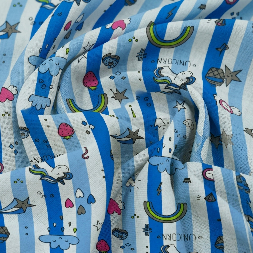 Swirled Printed Blue Printed Cotton Fabric