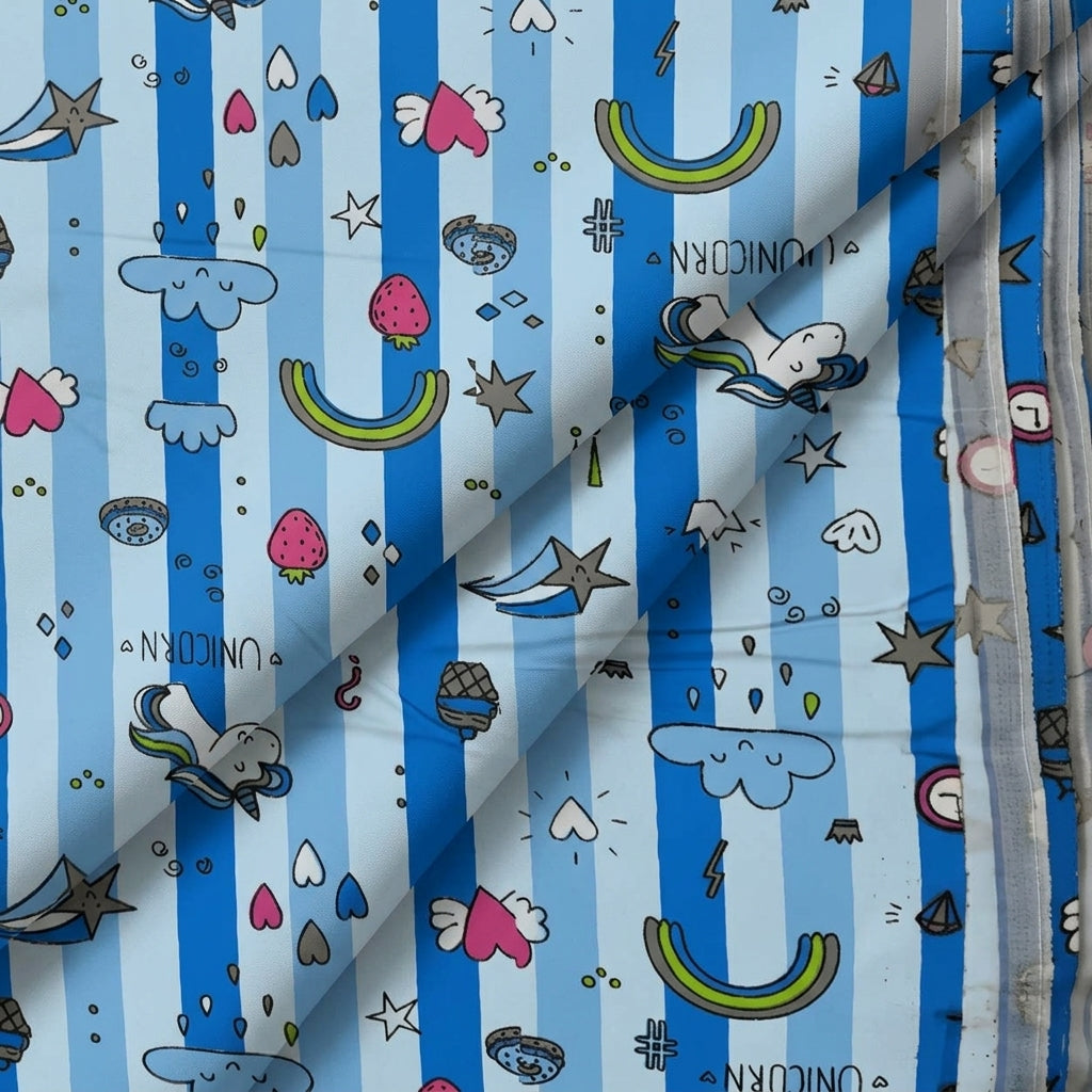 Folded Printed Blue Printed Cotton Fabric