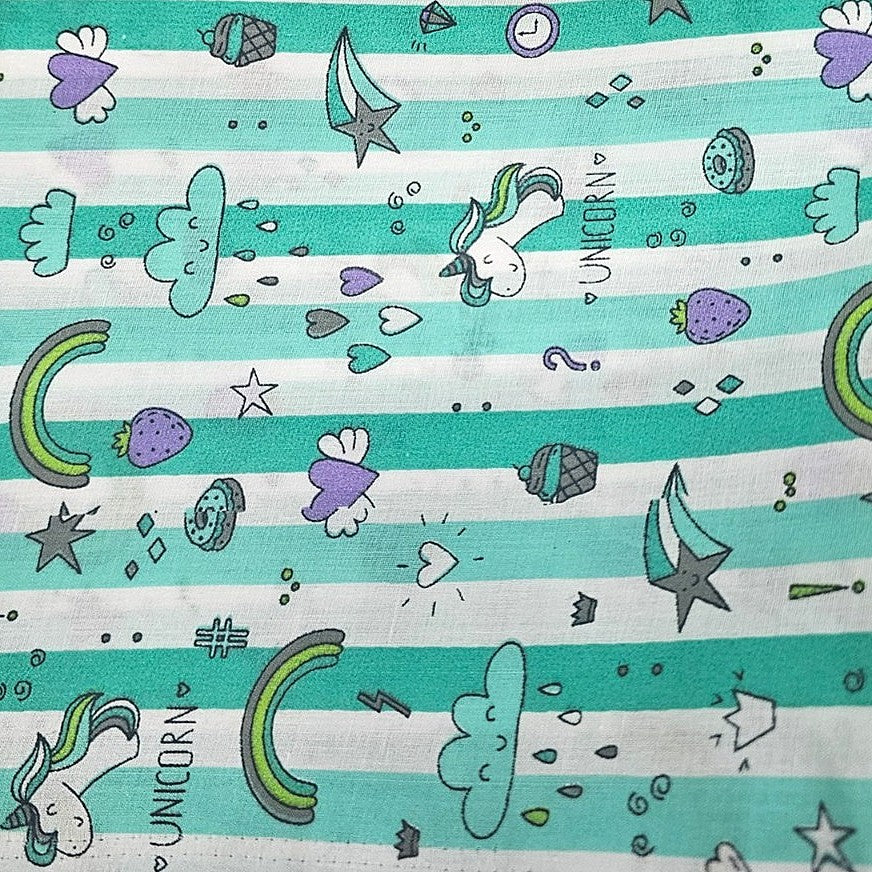 Green Printed Cotton Fabric - EB6355 - EB6355 - Flat fabric