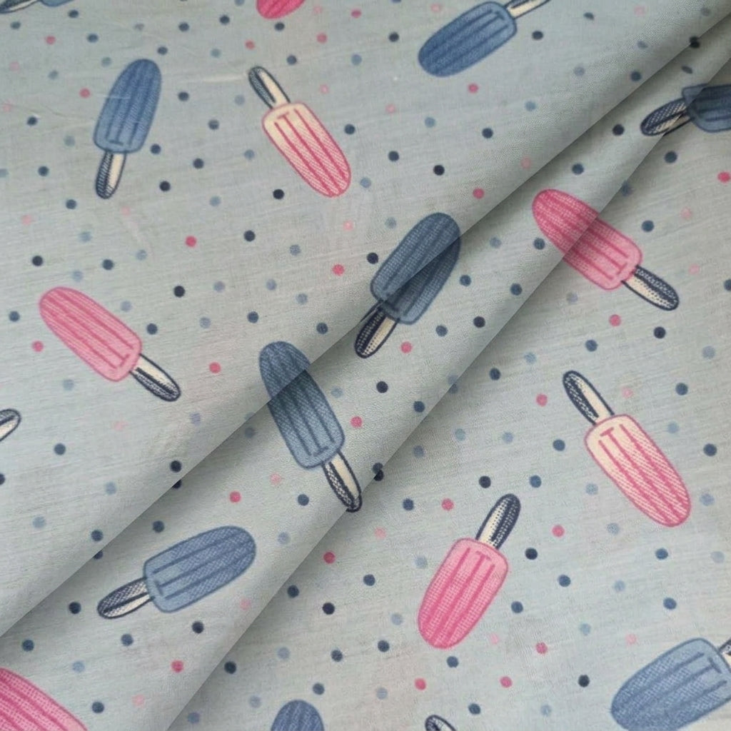 Folded Printed Light Blue Printed Cotton Fabric
