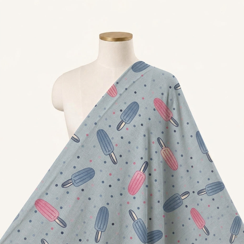 Printed Light Blue Printed Cotton Fabric Draped as a saree