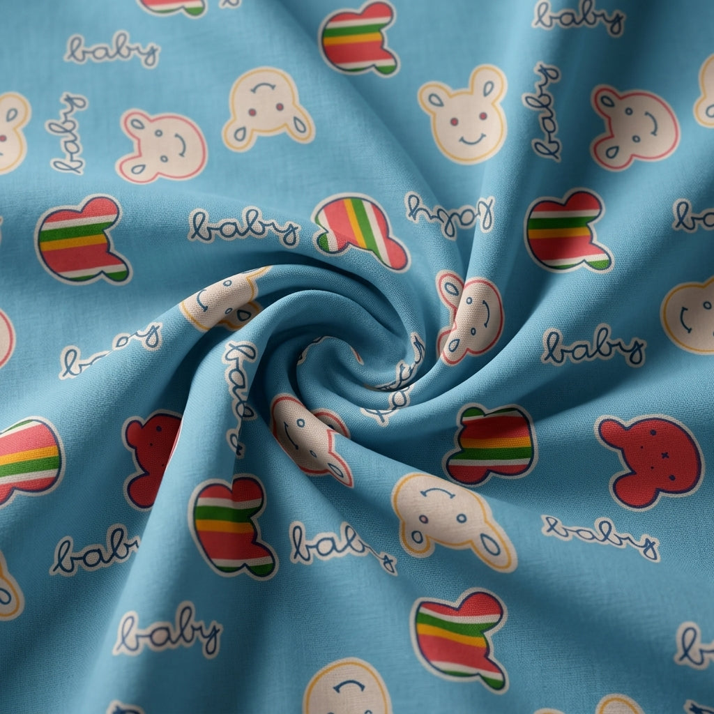 Swirled Printed Blue Printed Cotton Fabric