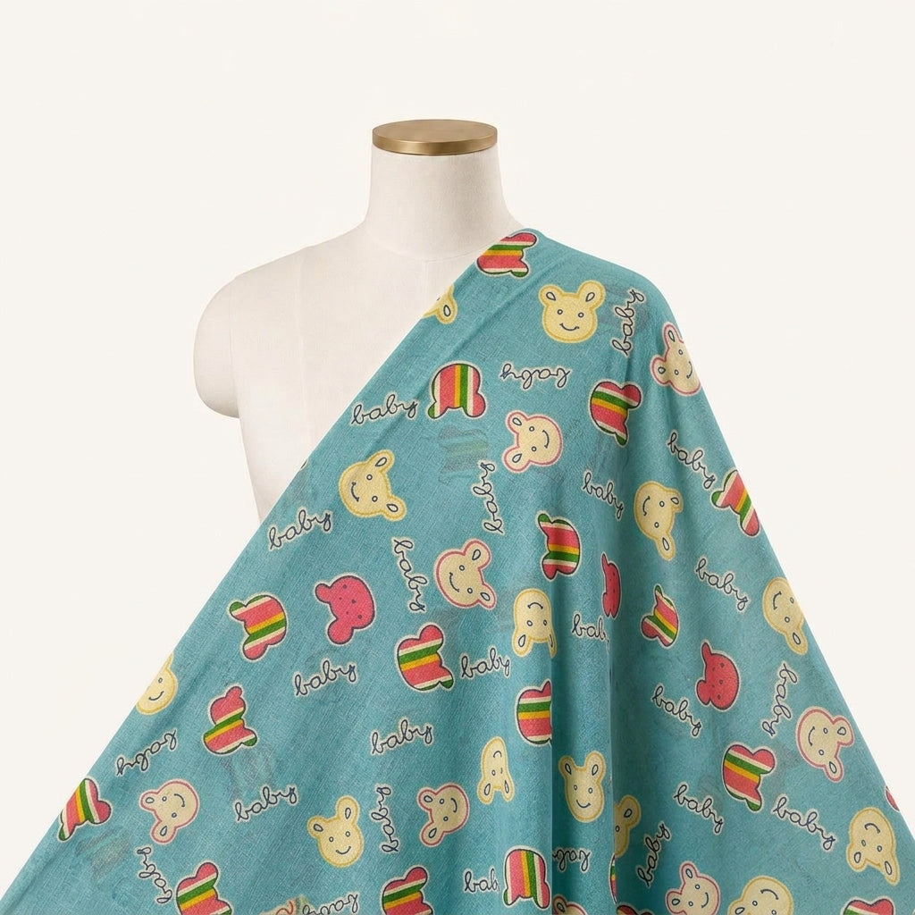 Printed Blue Printed Cotton Fabric Draped as a saree