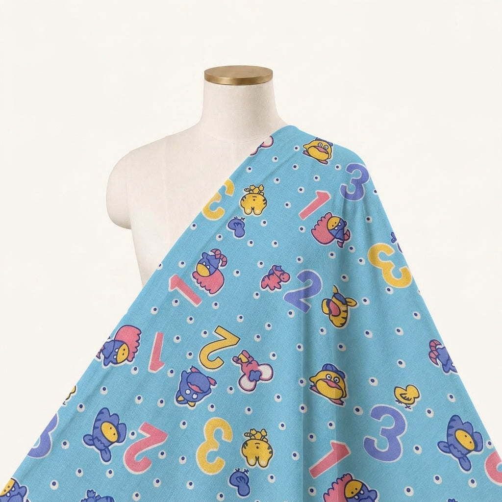 Printed Blue Printed Cotton Fabric Draped as a saree