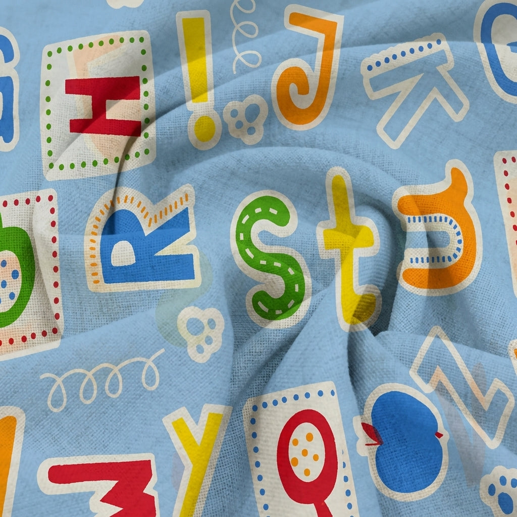 Swirled Printed Light Blue Printed Cotton Fabric