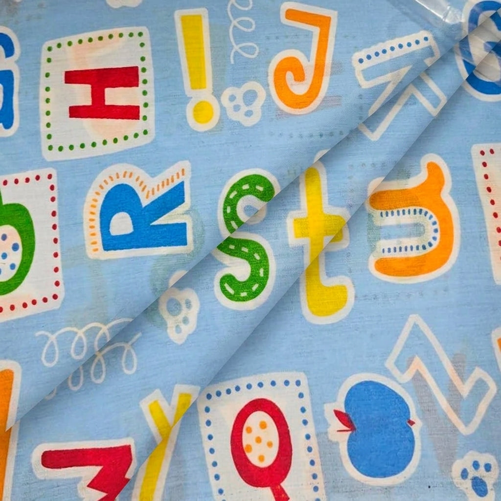 Folded Printed Light Blue Printed Cotton Fabric
