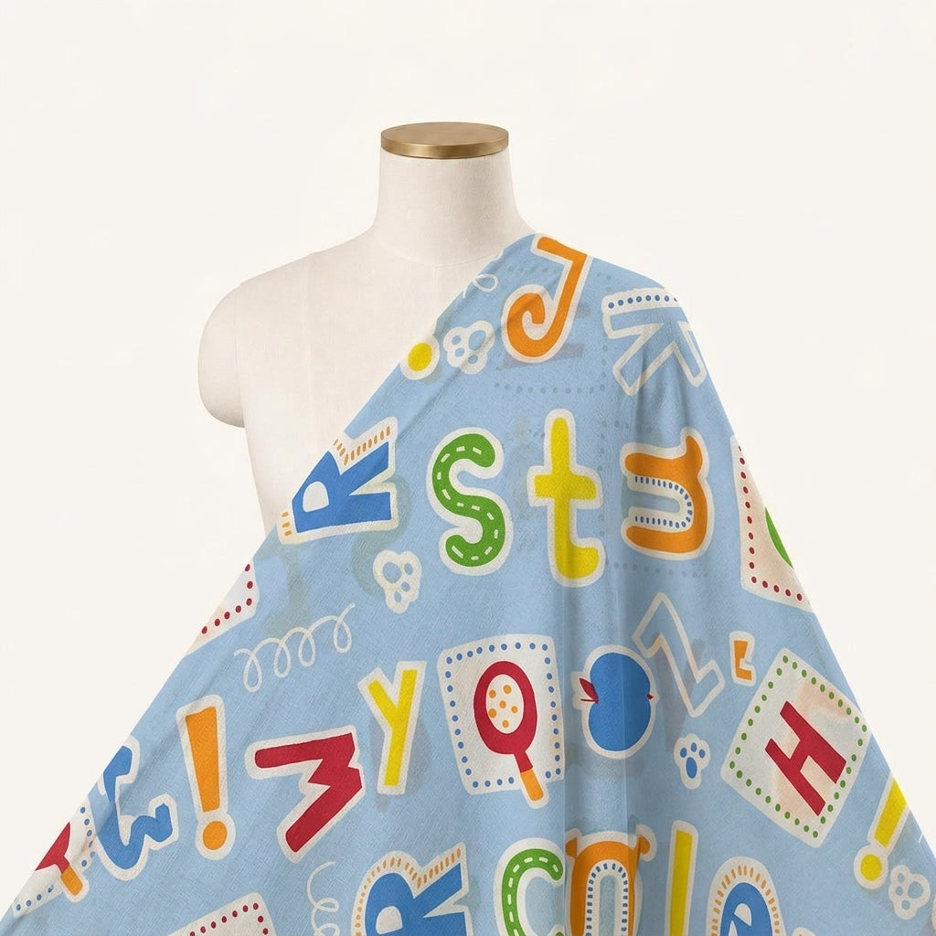 Printed Light Blue Printed Cotton Fabric Draped as a saree
