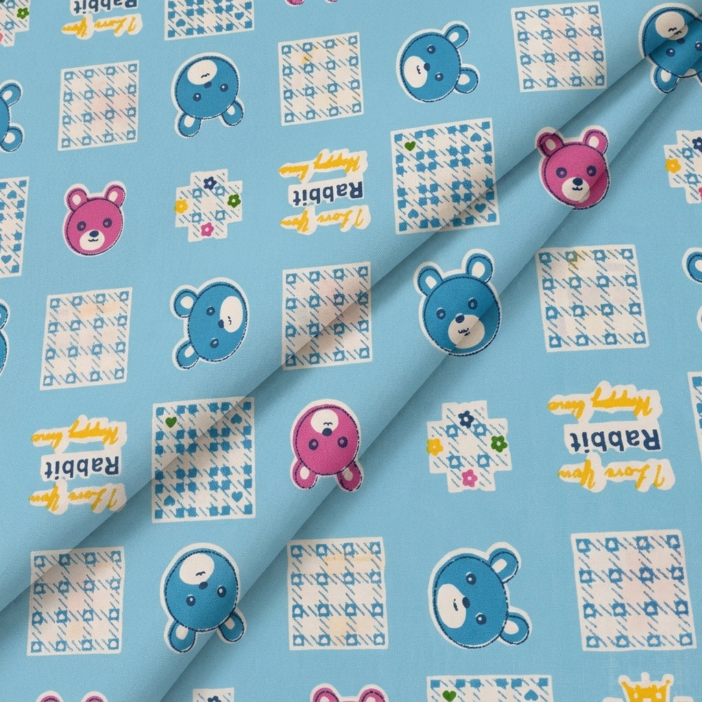 Folded Printed Light Blue Printed Cotton Fabric