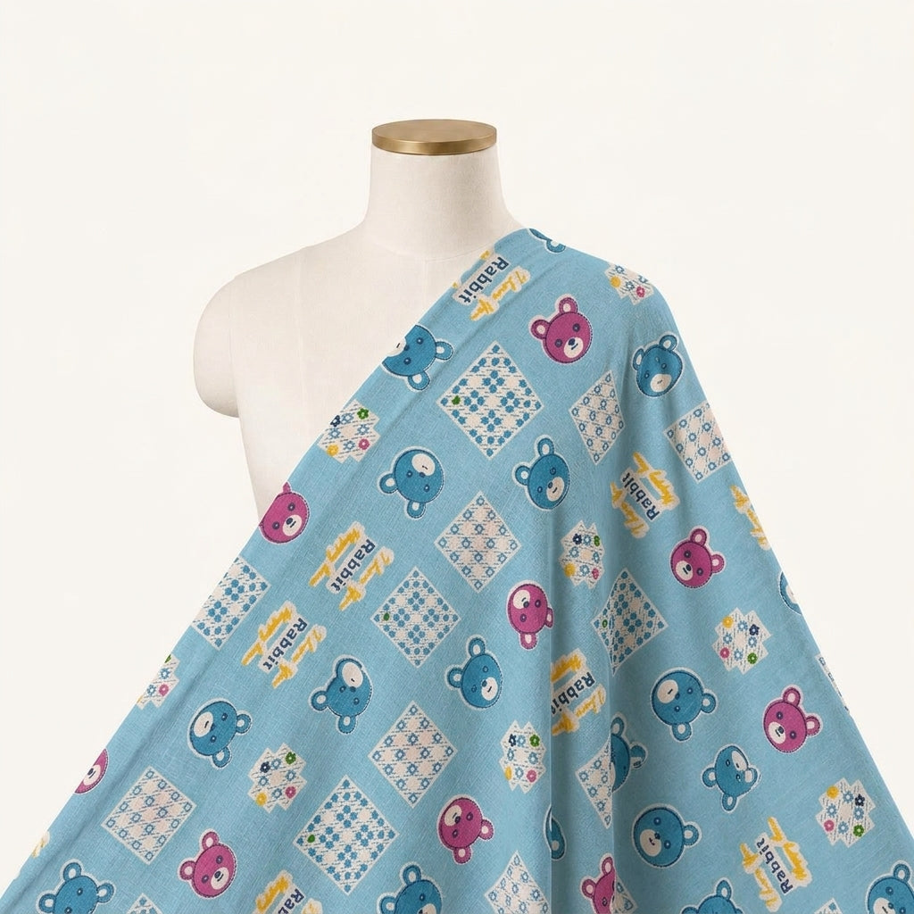 Printed Light Blue Printed Cotton Fabric Draped as a saree