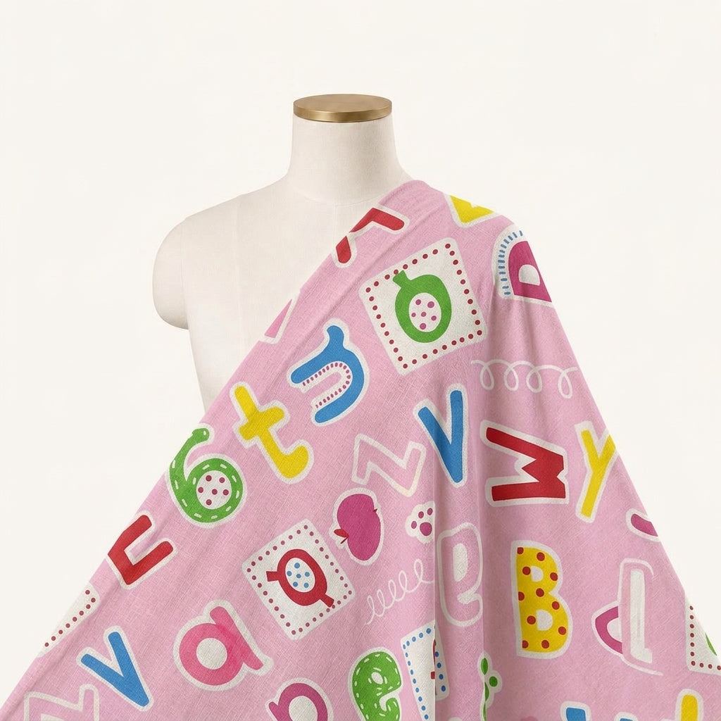 Printed Pink Printed Cotton Fabric Draped as a saree