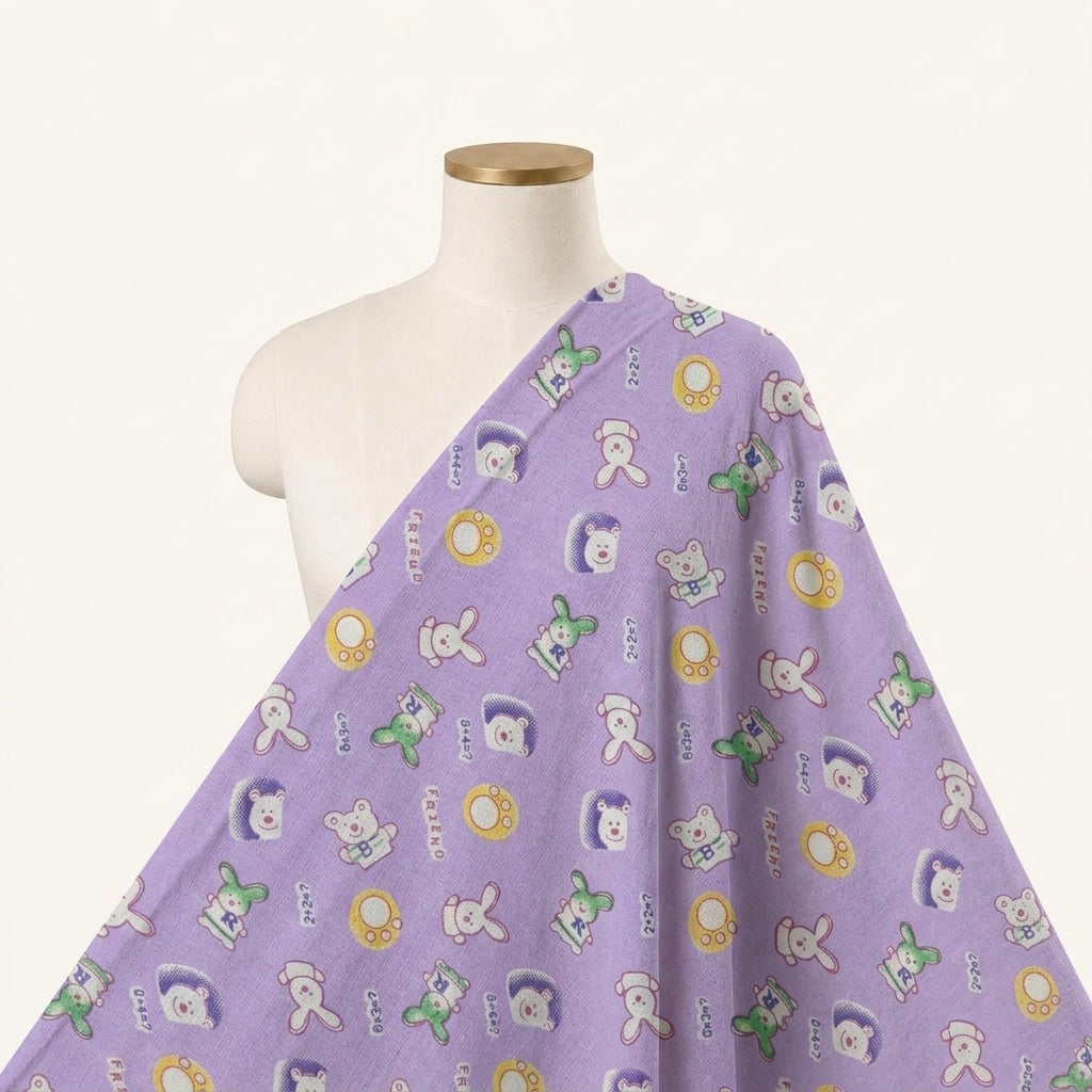 Printed Purple Printed Cotton Fabric Draped as a saree