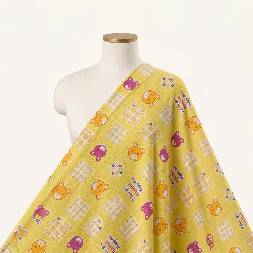 Printed Yellow Printed Cotton Fabric Draped as a saree