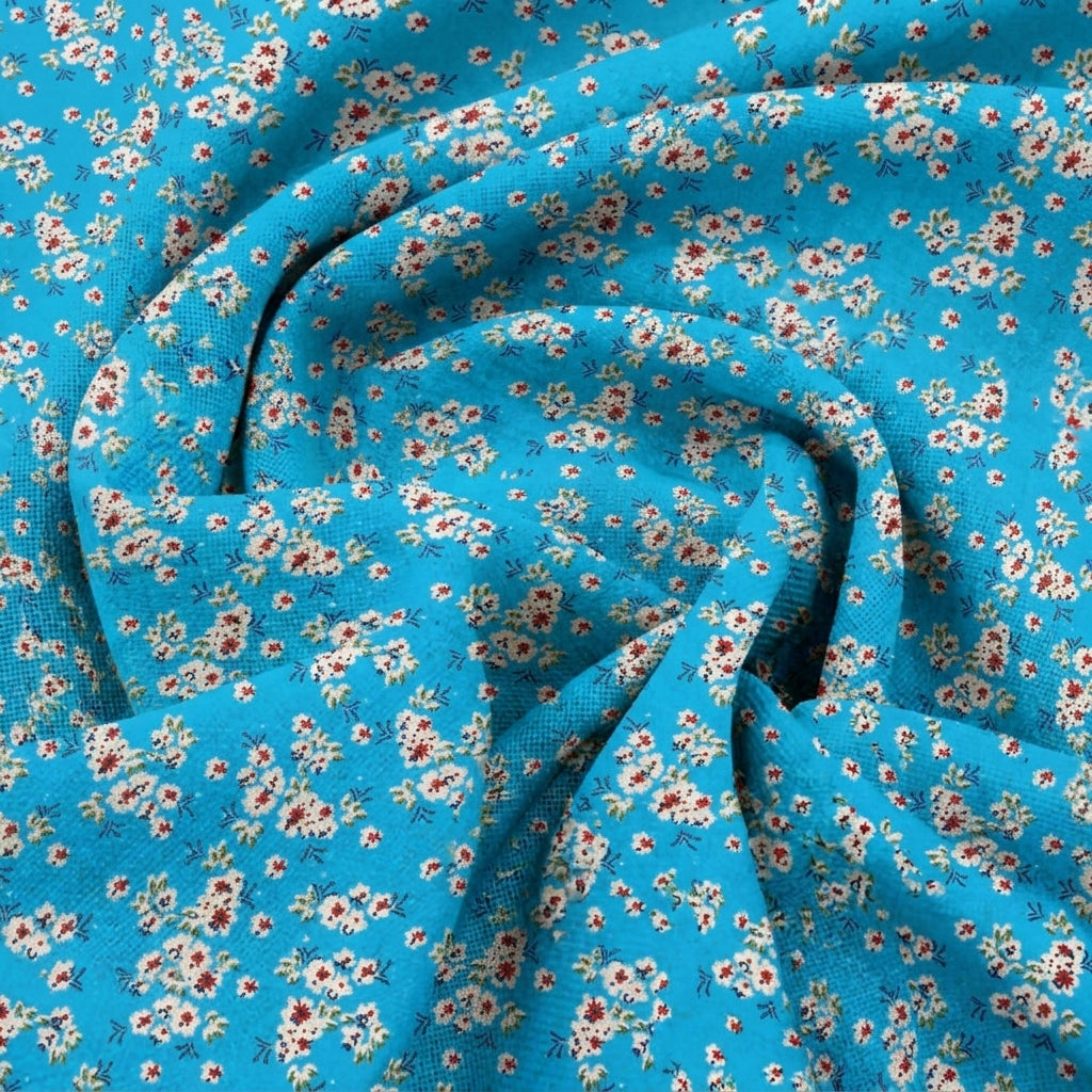 Swirled Floral Blue Floral Cotton Fabric