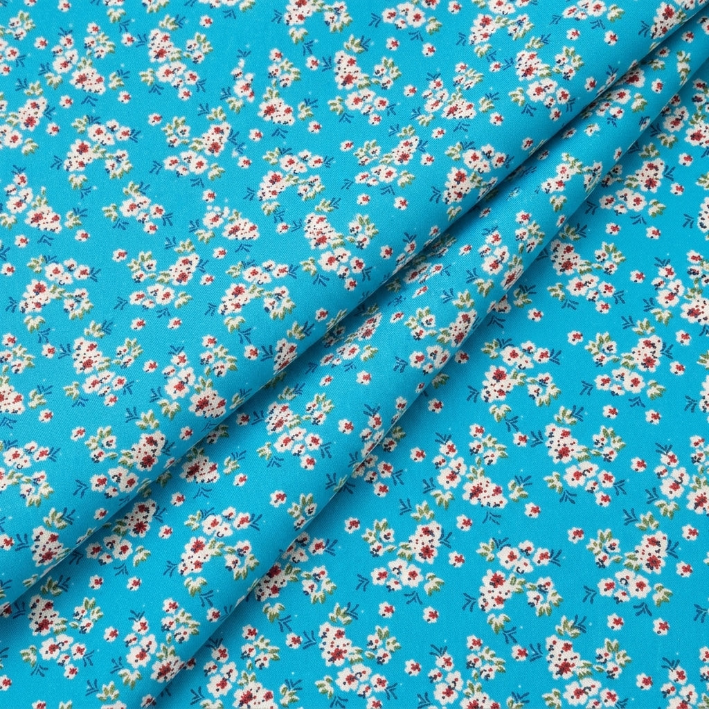 Folded Floral Blue Floral Cotton Fabric