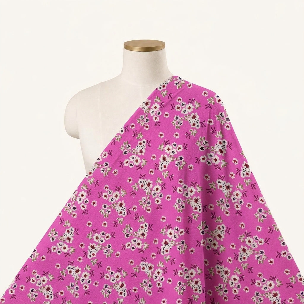 Floral Pink Floral Cotton Fabric Draped as a saree