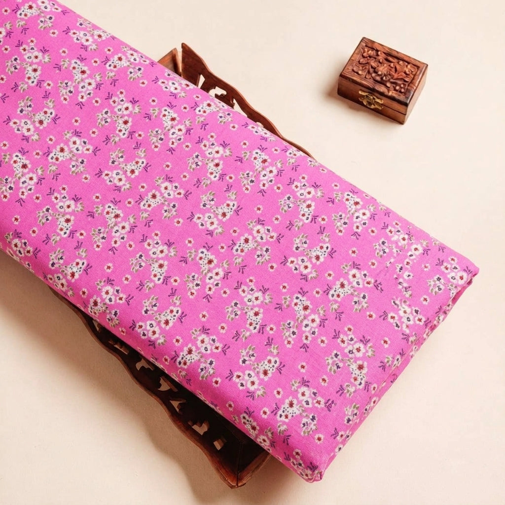 Folded Pink Floral Cotton Fabric Highlighting and Texture