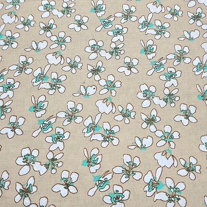 Light Brown Floral Cotton Fabric - EB6458 - EB6458 - Flat fabric
