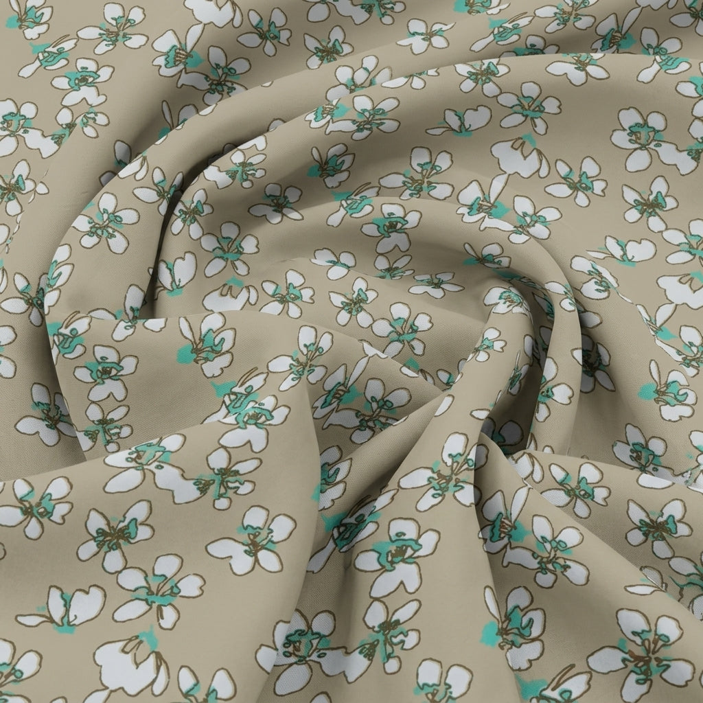 Swirled Floral Light Brown Floral Cotton Fabric