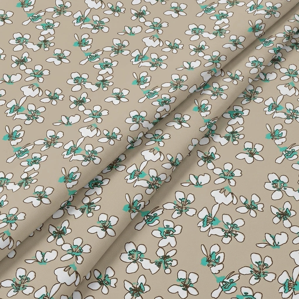 Folded Floral Light Brown Floral Cotton Fabric