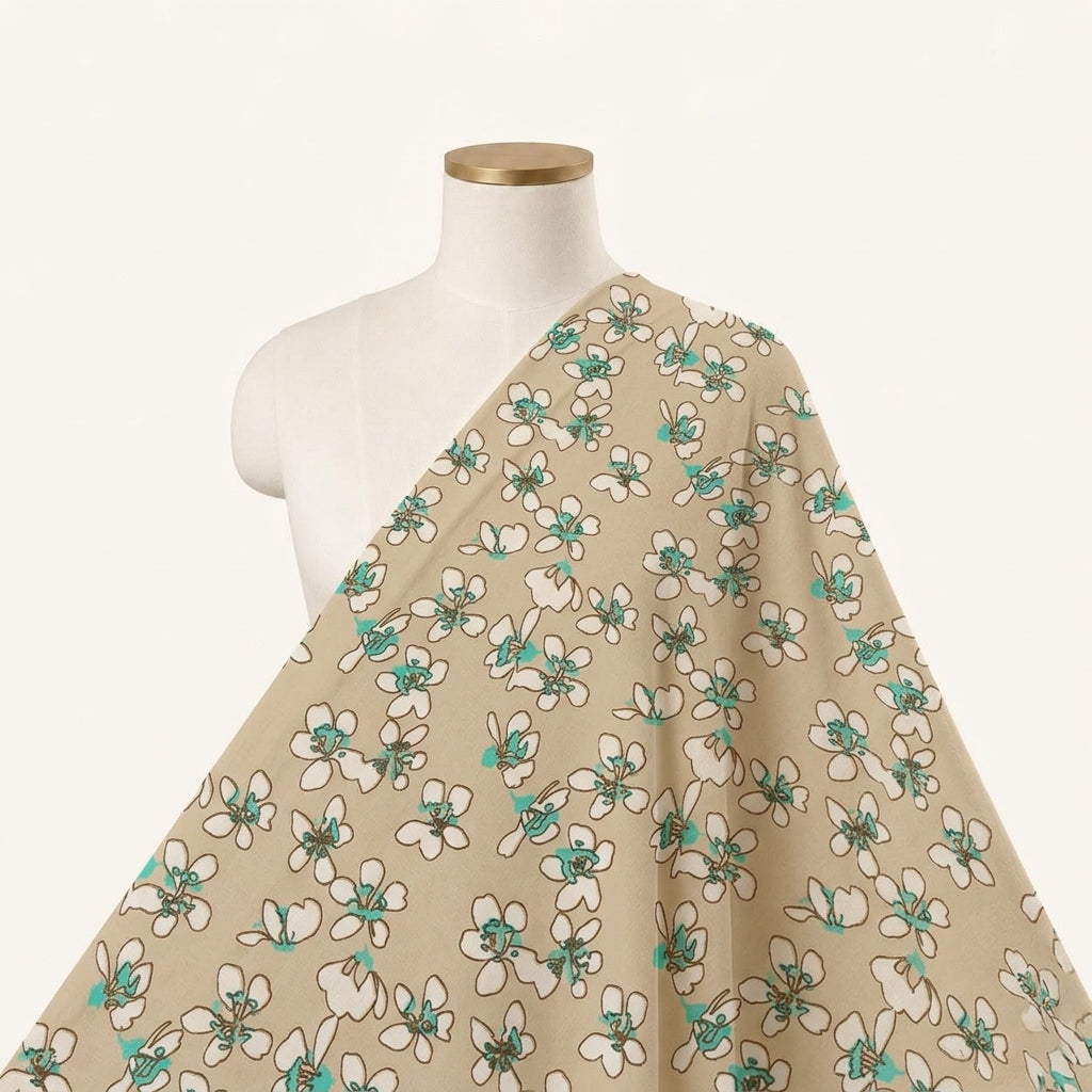 Floral Light Brown Floral Cotton Fabric Draped as a saree