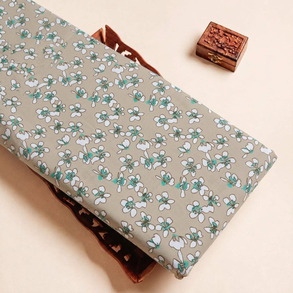 Folded Light Brown Floral Cotton Fabric Highlighting and Texture