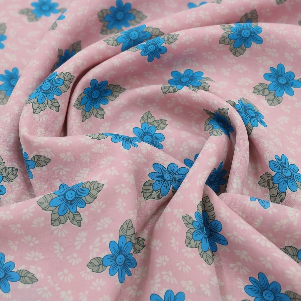 Swirled Floral Pink Floral Cotton Fabric