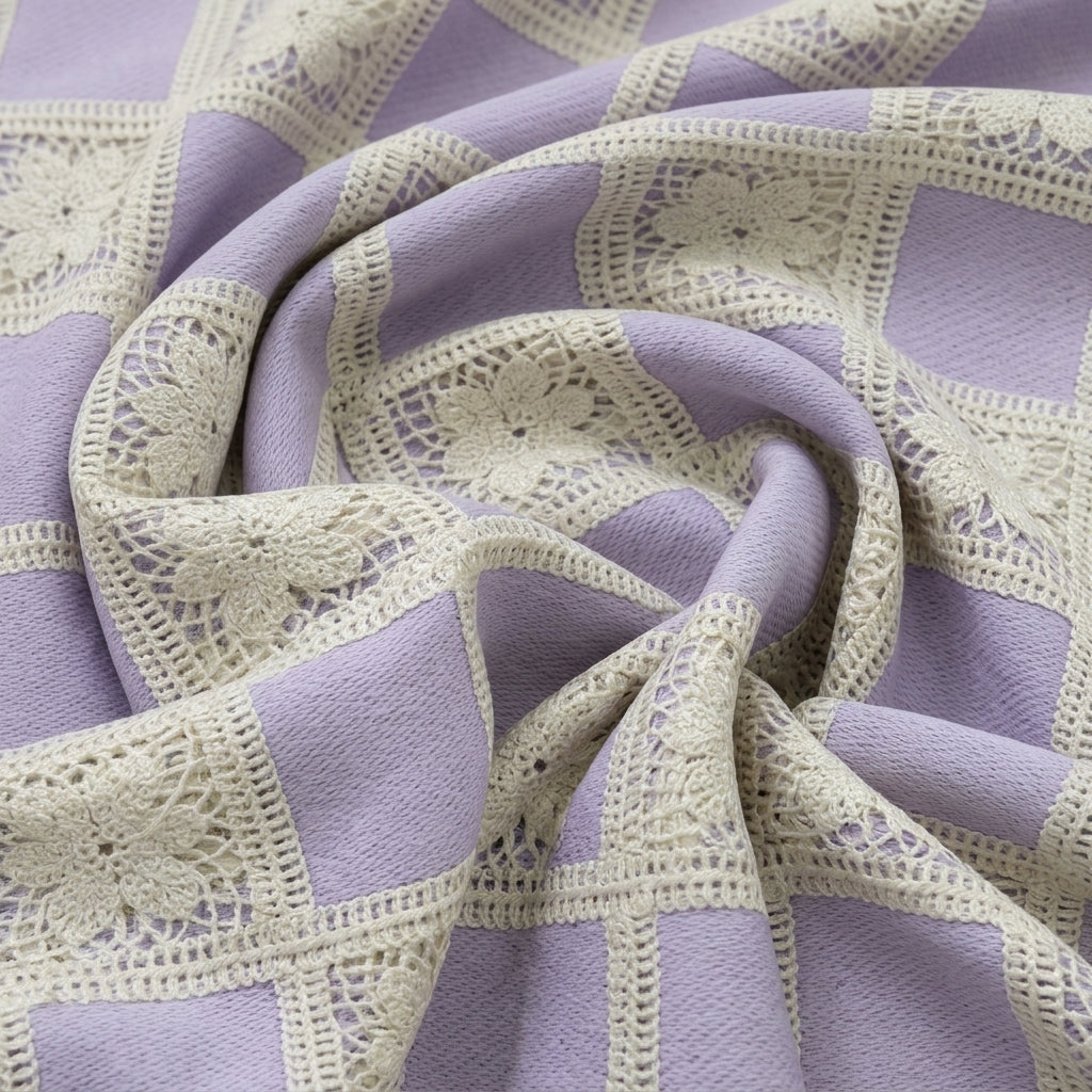 Swirled Embroidery Violet Embroidery Cotton Fabric