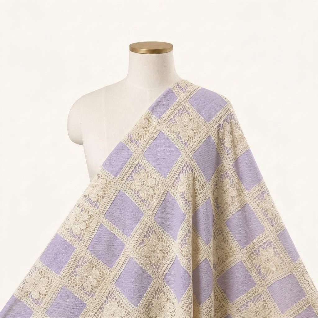Embroidery Violet Embroidery Cotton Fabric Draped as a saree