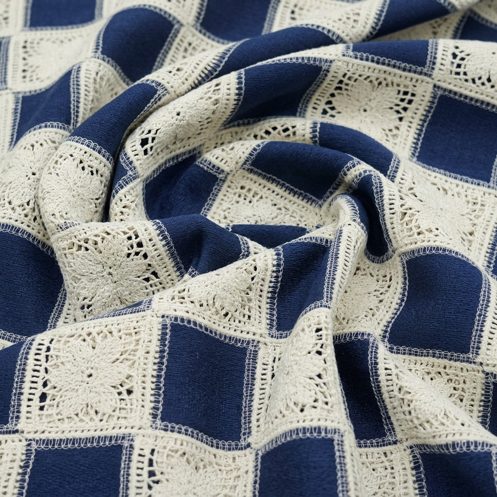 Swirled Embroidery Blue Embroidery Cotton Fabric