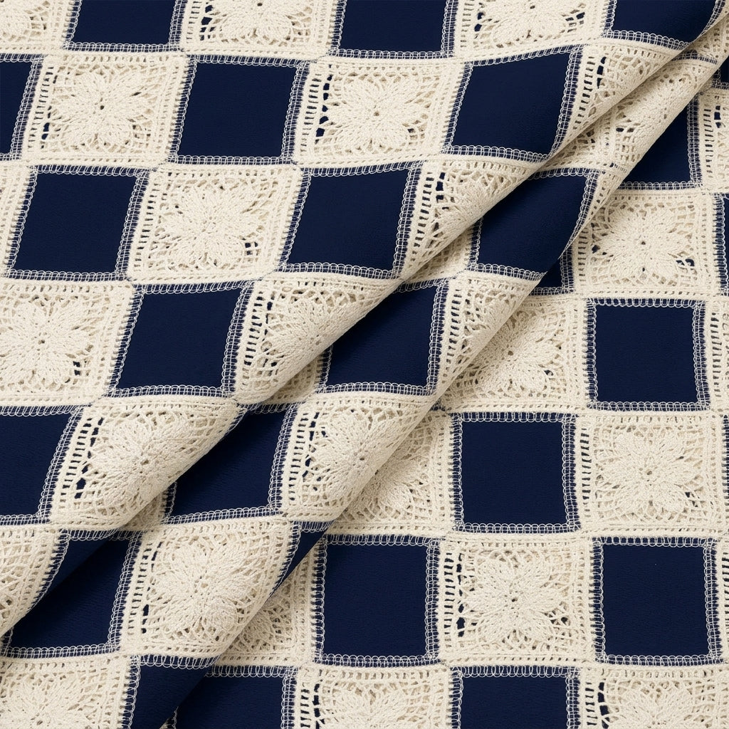Folded Embroidery Blue Embroidery Cotton Fabric