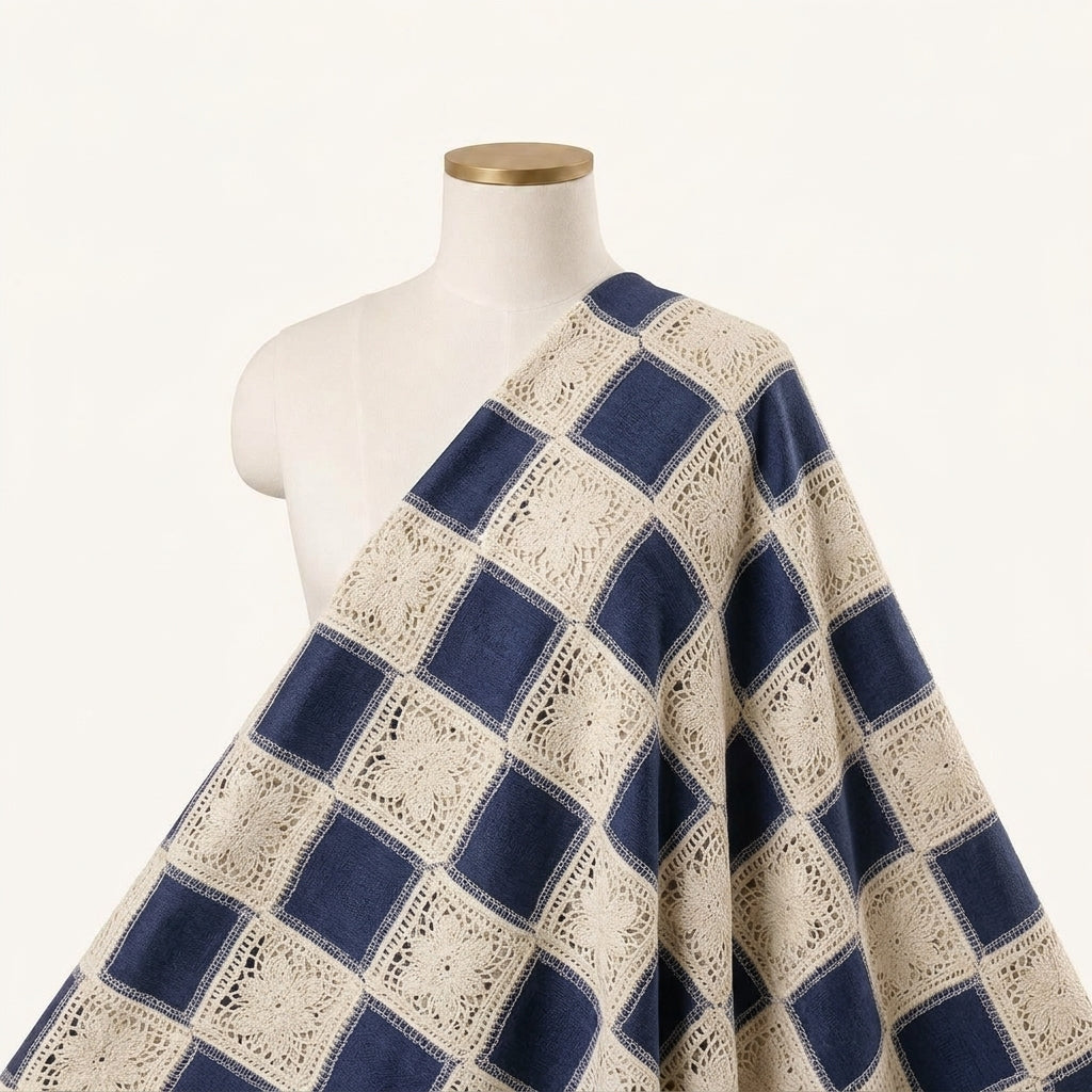 Embroidery Blue Embroidery Cotton Fabric Draped as a saree