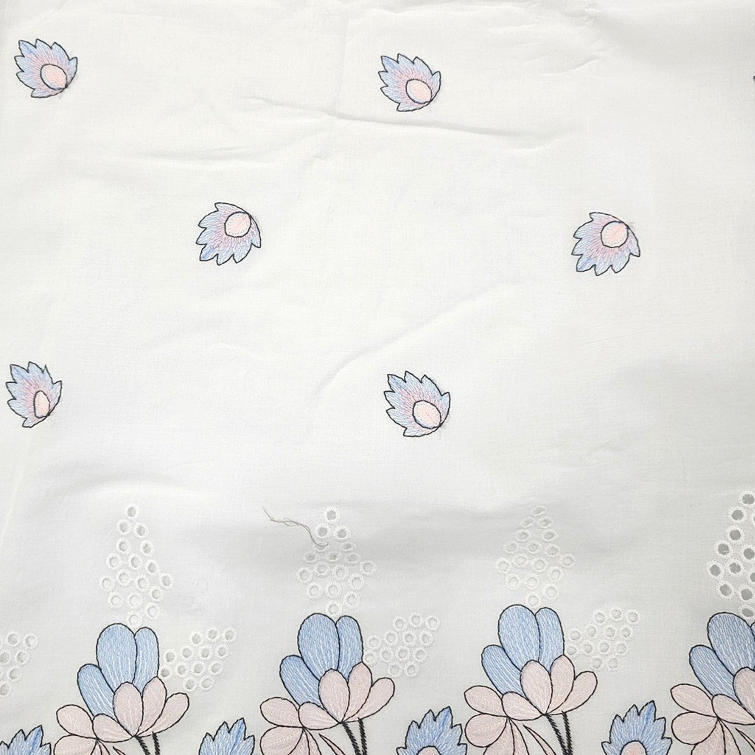 Cream Floral Embroidery Cotton Fabric