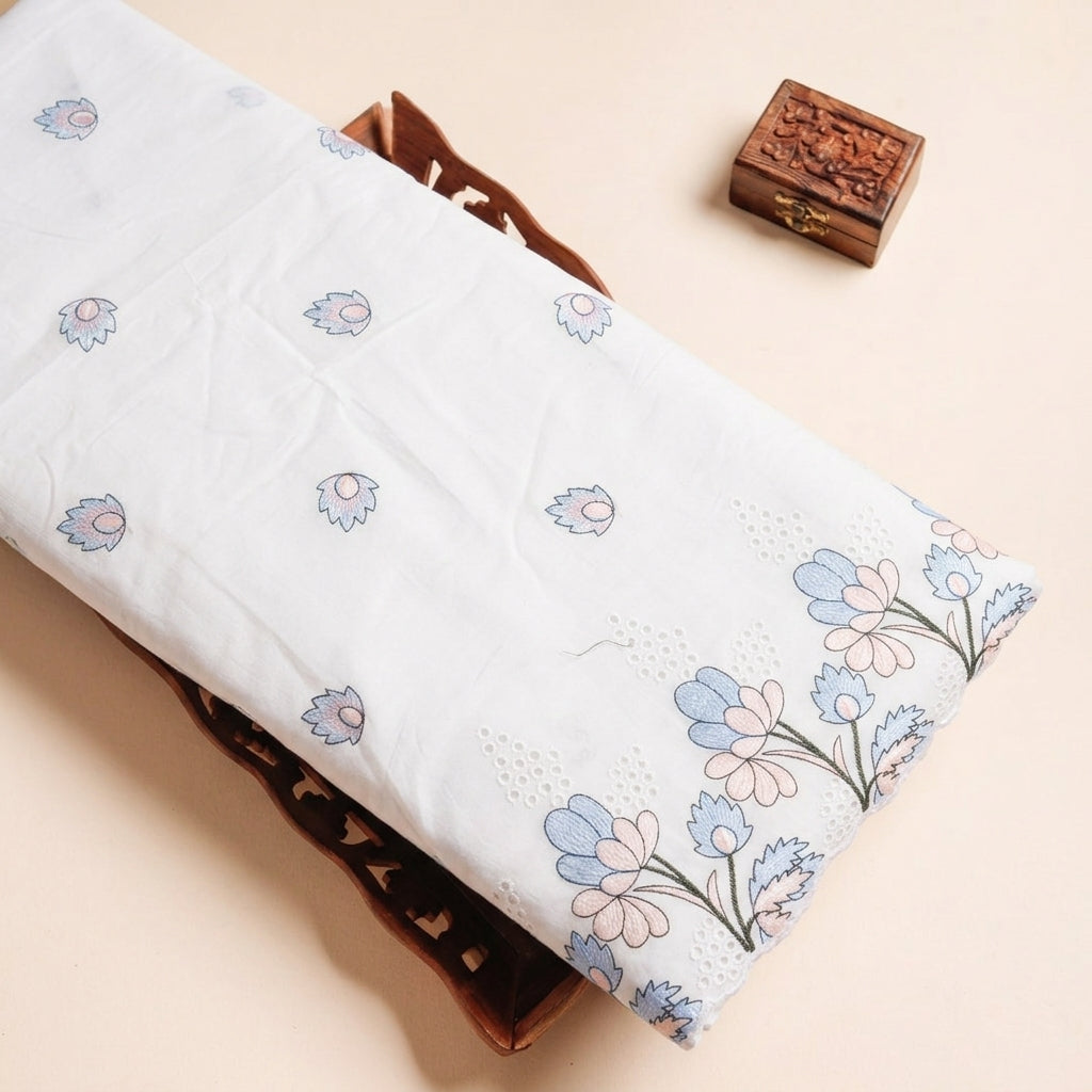 Cream Floral Embroidery Cotton Fabric