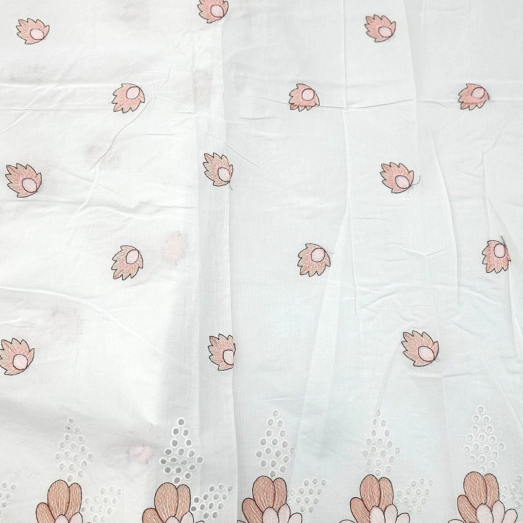 Cream Floral Embroidery Cotton Fabric